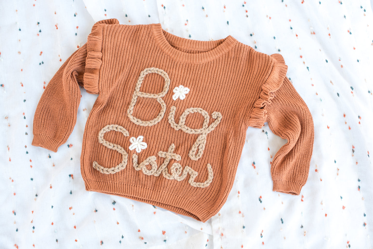 Custom Embroidered Ruffle Sleeve Sweater
