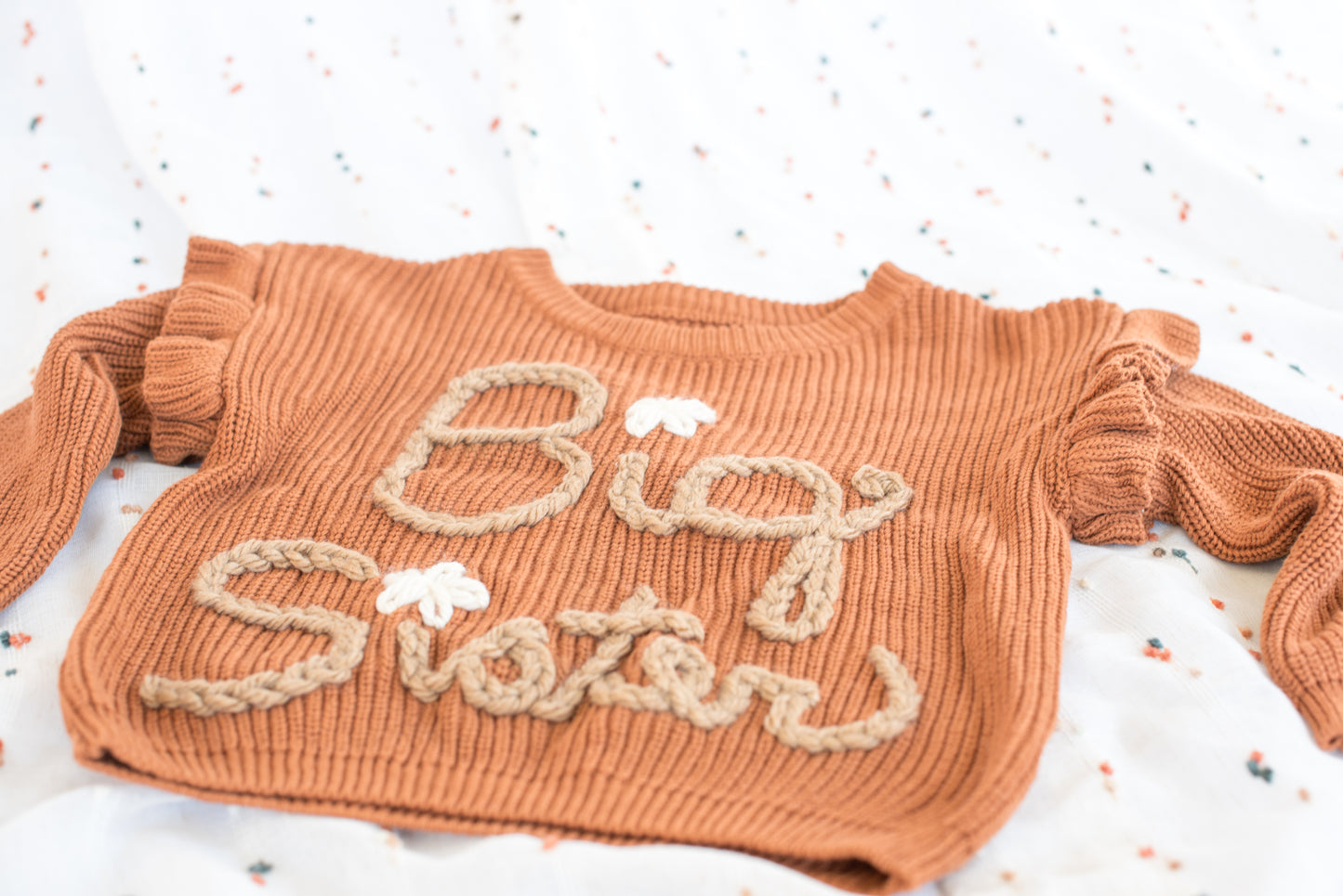 Custom Embroidered Ruffle Sleeve Sweater