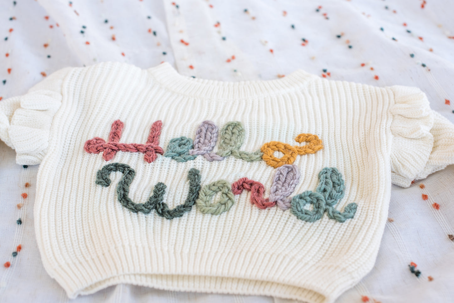 Custom Embroidered Ruffle Sleeve Sweater