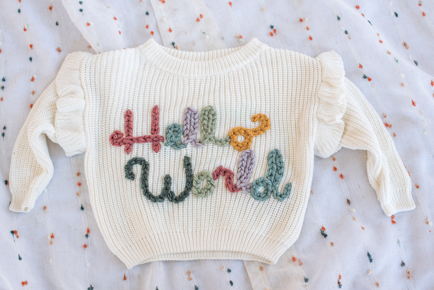 Custom Embroidered Ruffle Sleeve Sweater
