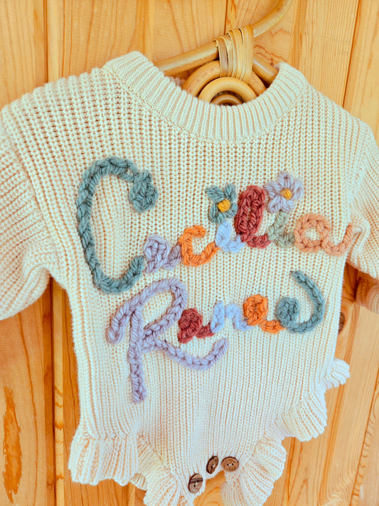 Custom Embroidered Ruffle Sweater Onesie