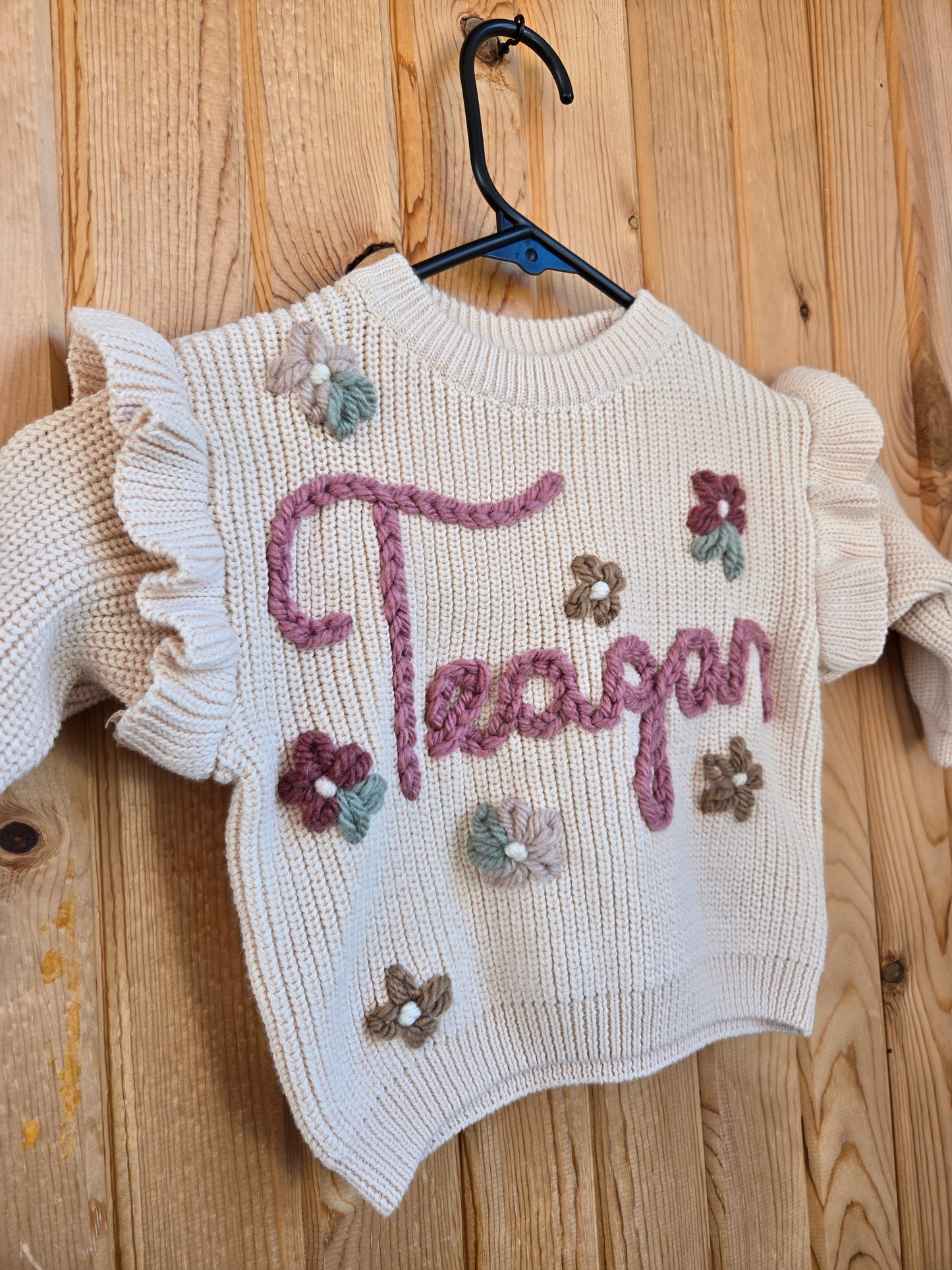 Custom Embroidered Ruffle Sleeve Sweater