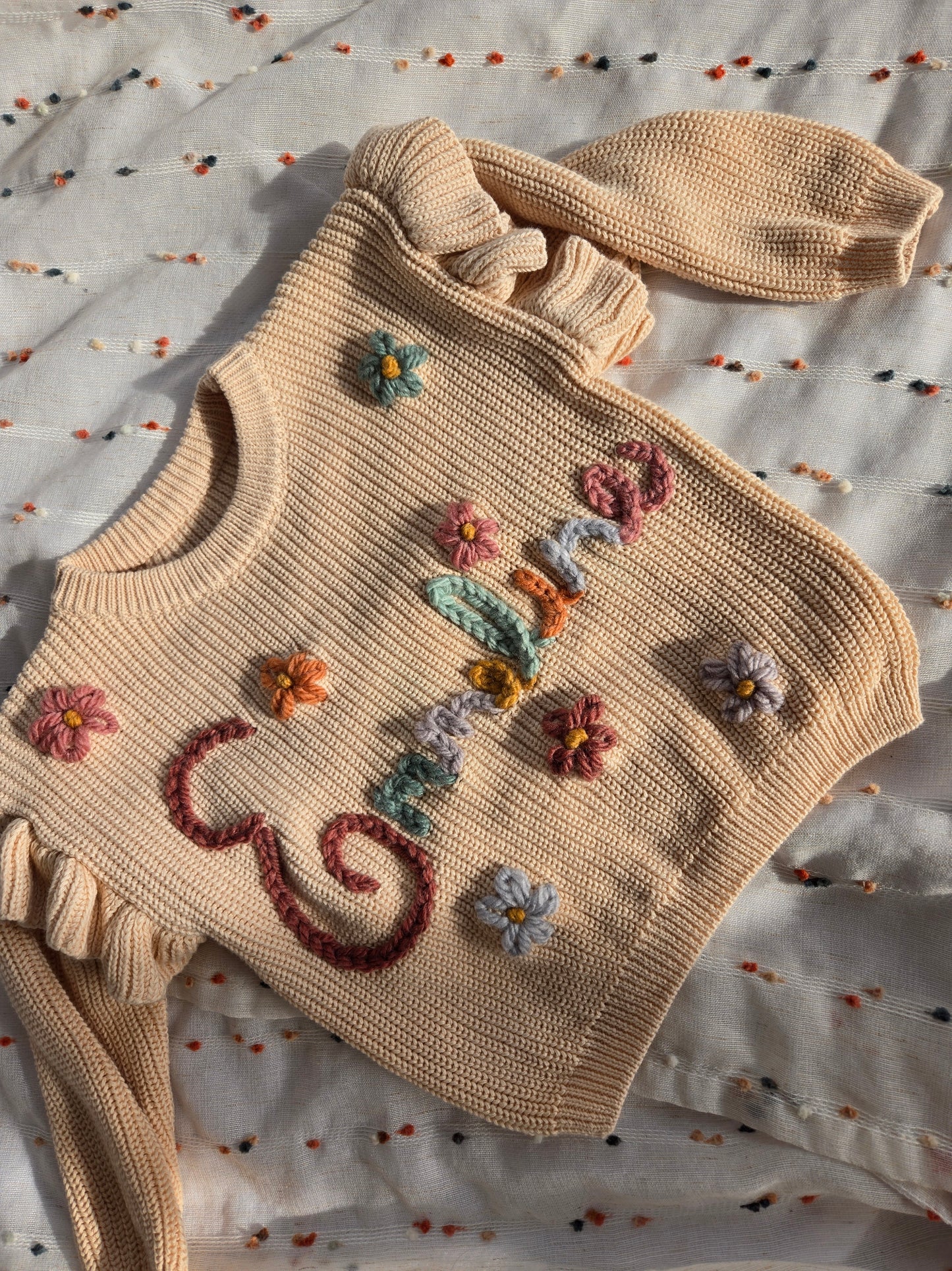 Custom Embroidered Ruffle Sleeve Sweater