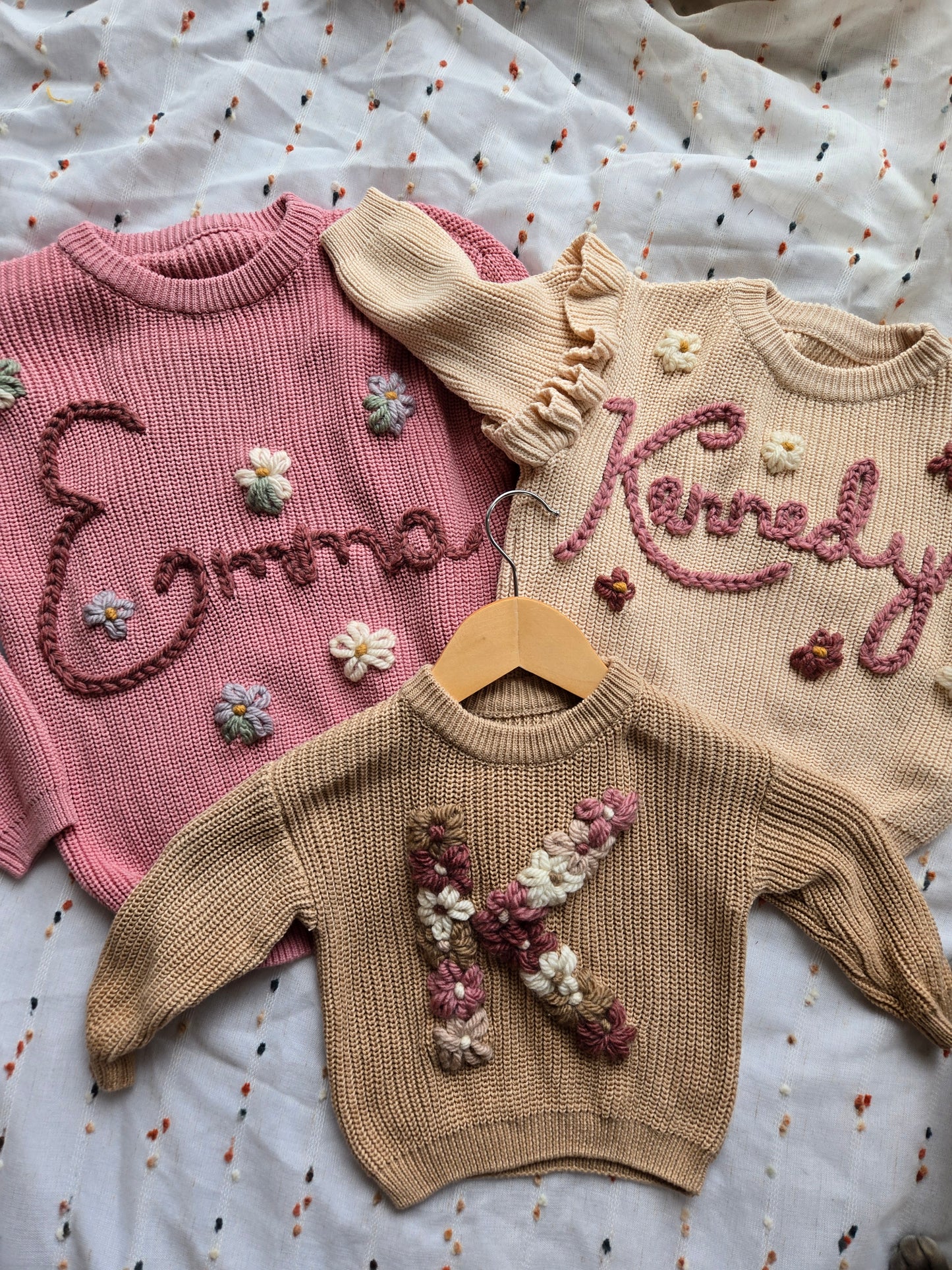 Custom Embroidered Ruffle Sleeve Sweater