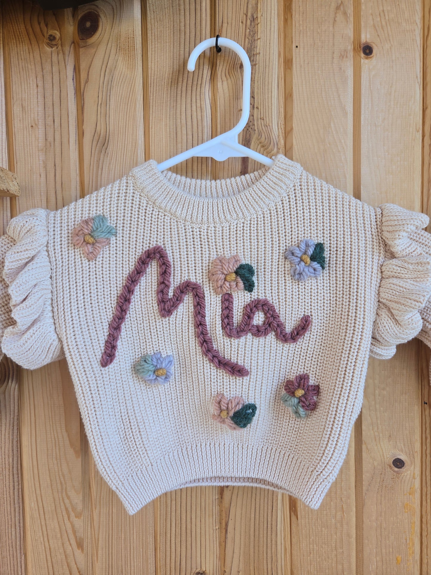 Custom Embroidered Ruffle Sleeve Sweater