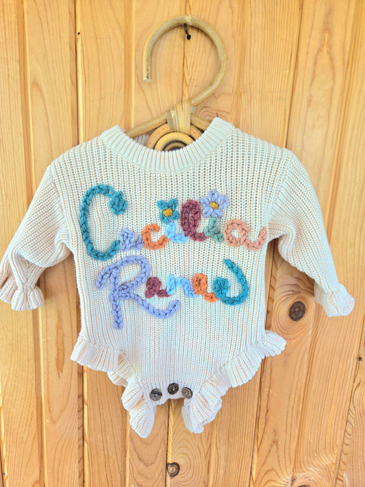 Custom Embroidered Ruffle Sweater Onesie
