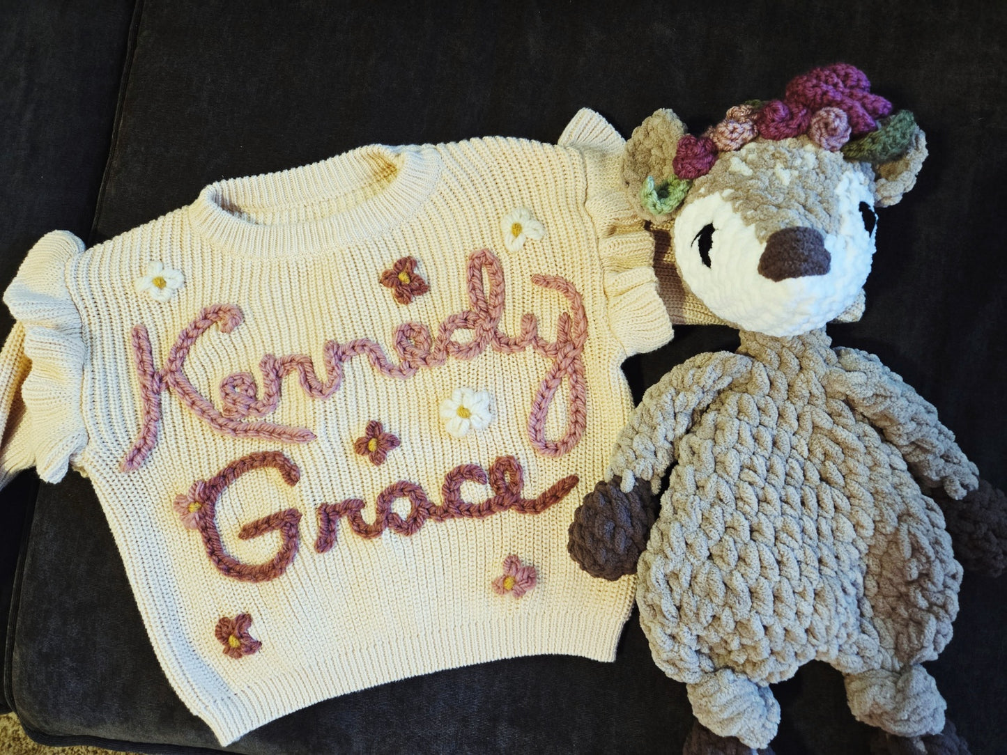 Custom Embroidered Ruffle Sleeve Sweater